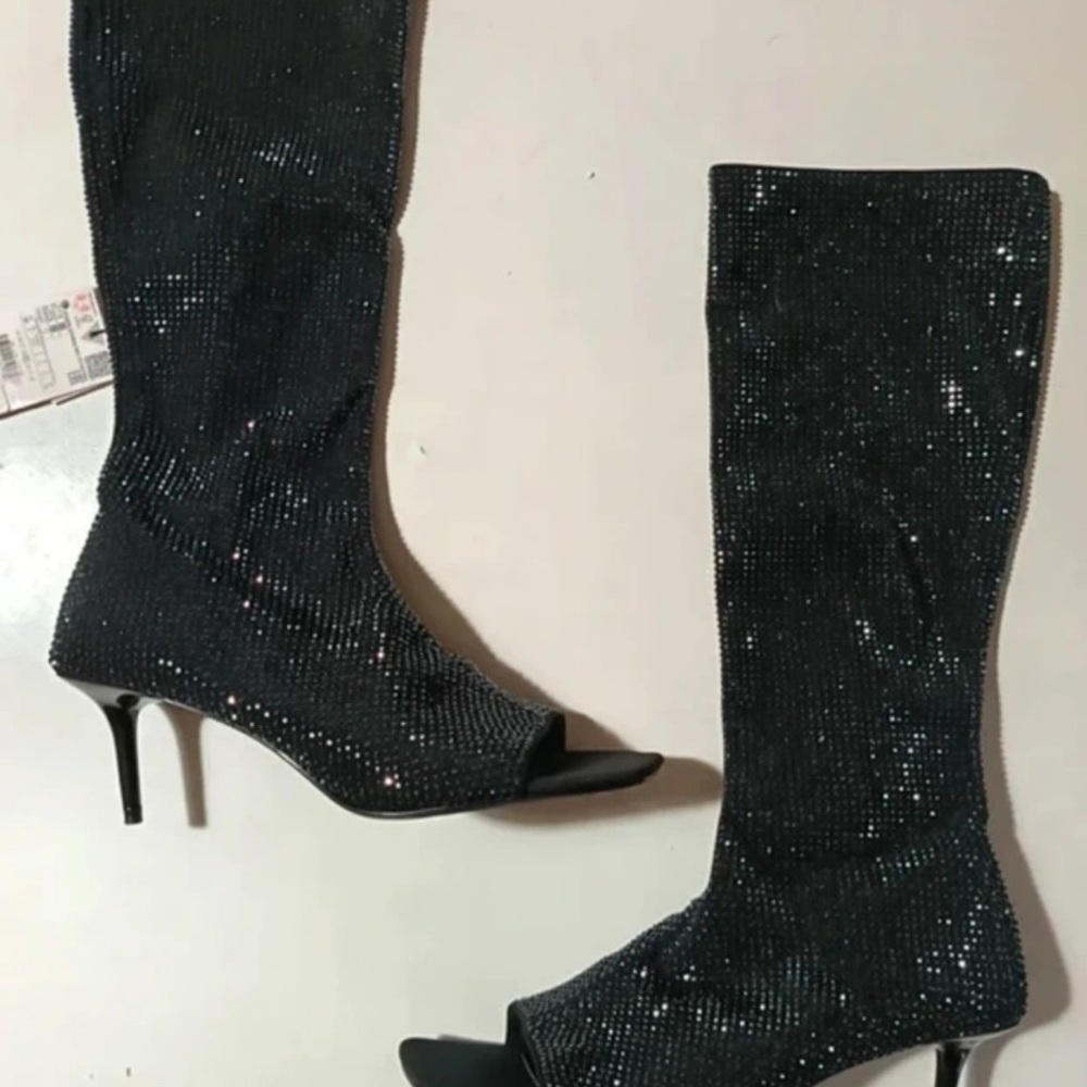 Zara Glittering Black Heeled Boots